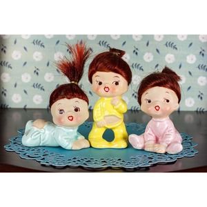 Vintage Enesco Japan Babies Wearing Pajamas Set of 3 Figurines Kitschy Decor